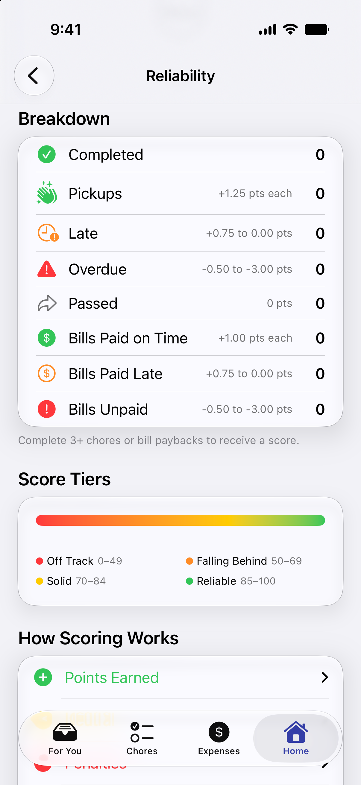 Reliability screen — score breakdown and tiers